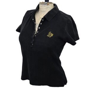 Vintage Oakland Athletics Polo Shirt Womens S M Black A's MLB Baseball Snap